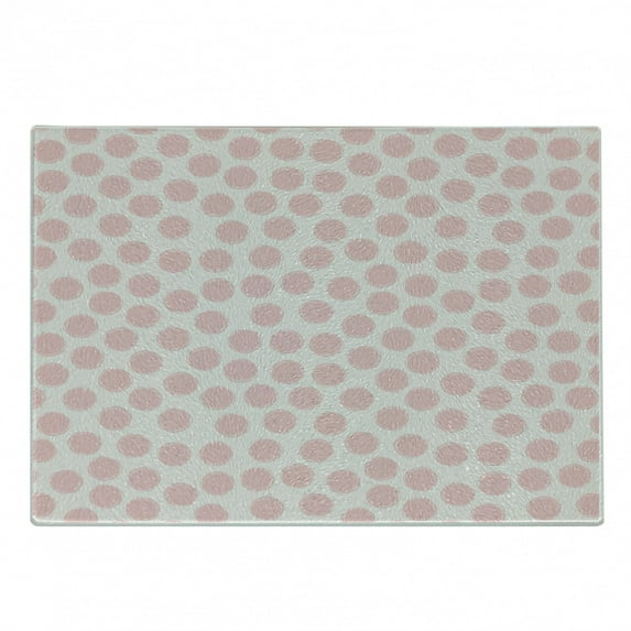 Retro Cutting Board, Hand Drawn Style Dots in Pastel Color and Retro Style Pattern, Decorative Tempered Glass Cutting and Serving Board, Small Size, Coconut Blush, by Ambesonne