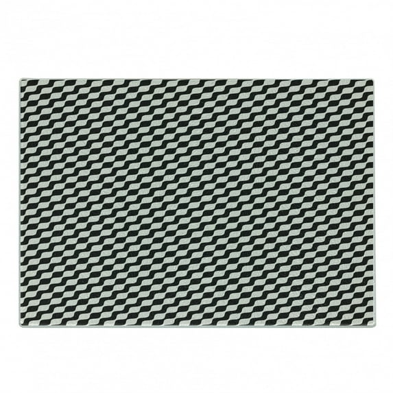 Retro Cutting Board, Wavy Stripes Abstract Monochromatic Creative Pattern Modernistic Design, Decorative Tempered Glass Cutting and Serving Board, in 3 Sizes, by Ambesonne