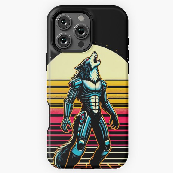 Retro Cyborg Werewolf Full Moon Howl Sci Fi Horror Fan Phone Case for iPhone 16 15 14 13 12 11 Pro Max M5910180