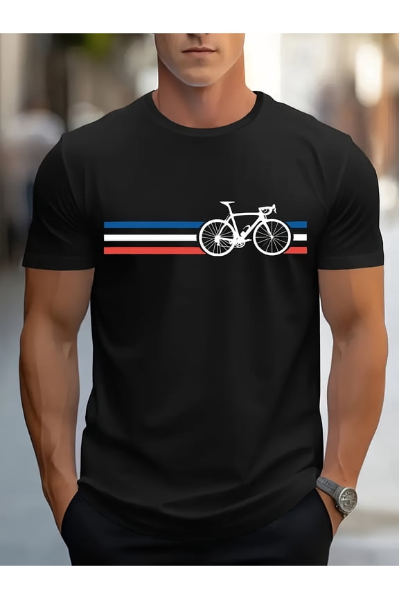 Retro Cycling Bicycle Graphic Men's T-Shirt Vintage Road Bike Stripes Athletic Casual Tee