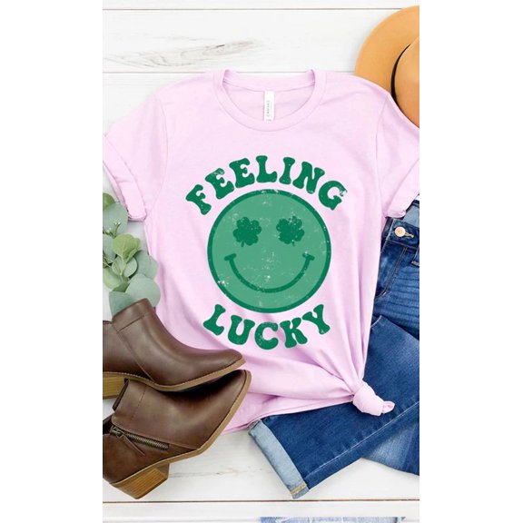 Retro DISTRESSED Feeling Lucky Smiley Face Tee T-Shirt