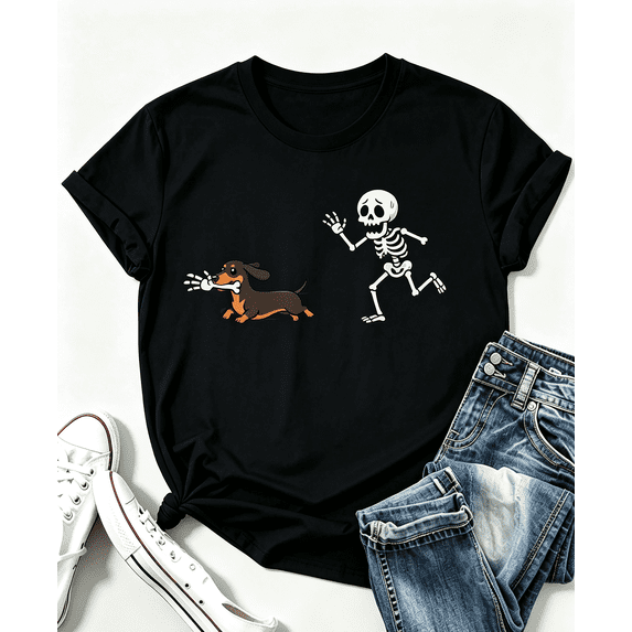 Retro Dachshund Skeleton Hand T-Shirt