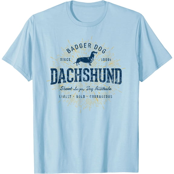 Retro Dachshund Vintage Short Legs Big Attitude Unisex T-Shirt for Men Women Kids,Light Blue Color,Size M