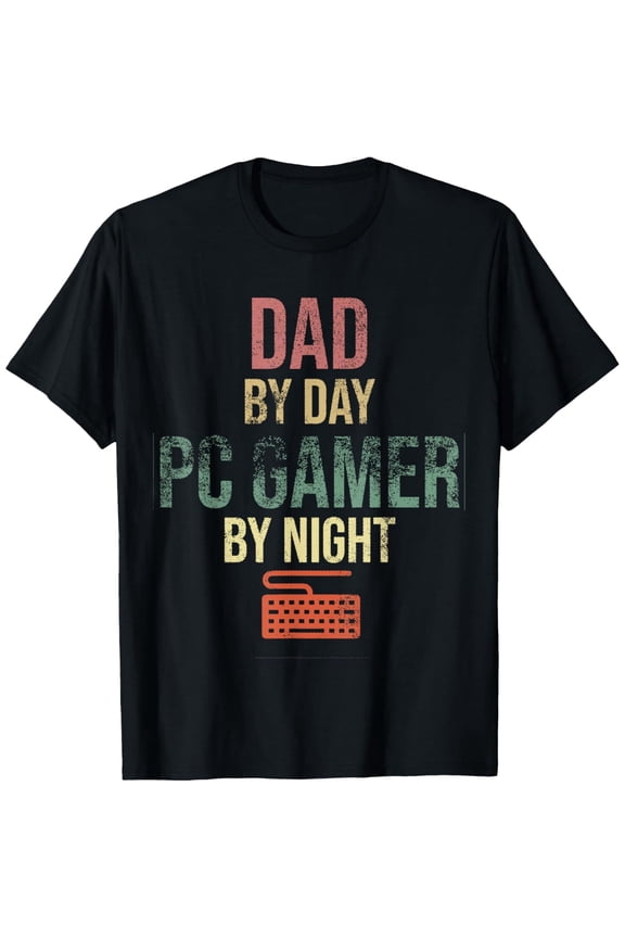 Retro Dad By Day PC Gamer By Night Funny Father's Day Gift Men's Graphic T-Shirt Vintage Gaming Apparel