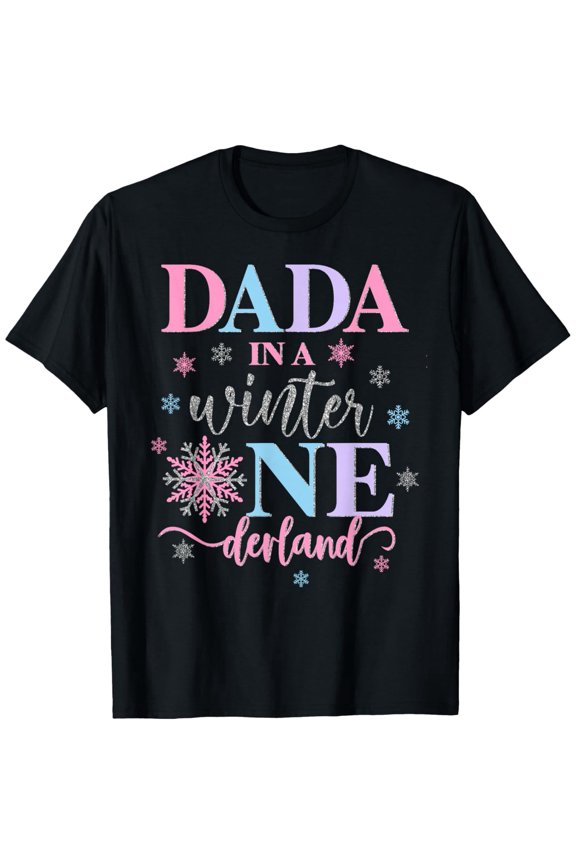 Retro Dada In A Winter Onederland Snowflake Father First Birthday Matching Family Men's Graphic T-Shirt