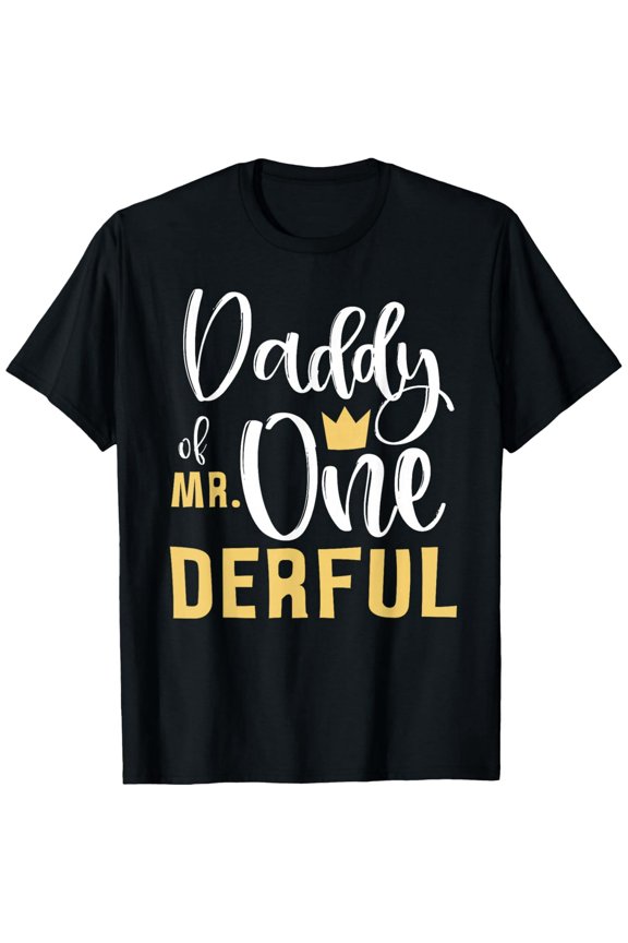 Retro Daddy of Mr Onederful Graphic Tee Funny Father First Birthday Celebration Apparel Men's Short Sleeve T-Shirt