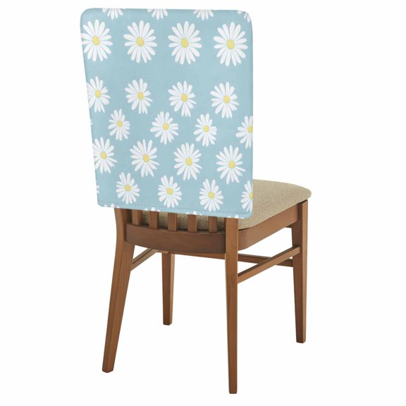 Retro Daisy Chair Back Covers Pack of 1, White Floral Blue Backdrop Removable Dining Seat Cover Washable Kitchen Chair Slipcovers Protective for Party Festival Decoration 19x20in