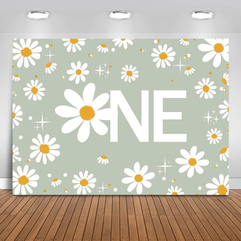 Retro Daisy First Birthday Backdrop Boho Daisy Birthday Background