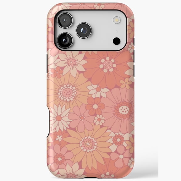 Retro Daisy Floral Peach Pattern Design iPhone Case 17 11 12 13 14 15 16 Pro Max