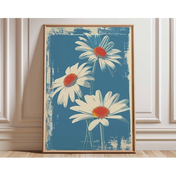 Retro Daisy Flower Bold Pop Art Floral Wall Art Print, Unframed Paper Poster 8x10in
