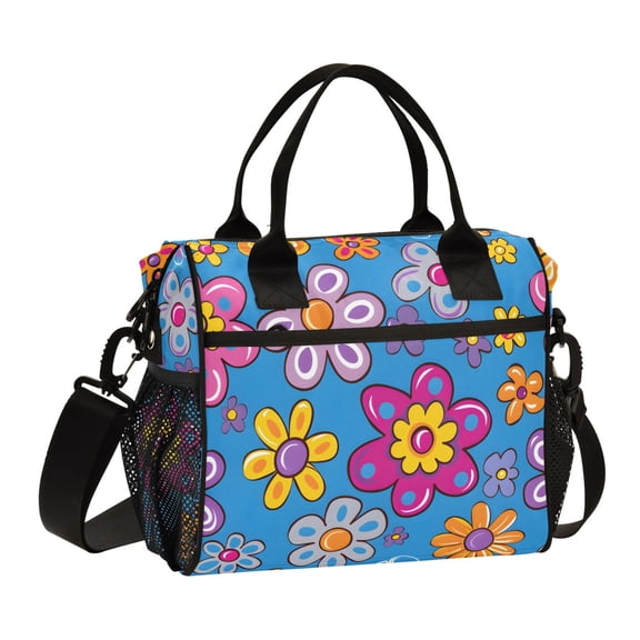 Retro Daisy Flower Lunch Bag Insulated Lunch Box Leakproof Reusable Cooler Tote Adjustable Shoulder Strap for Men Women 9L