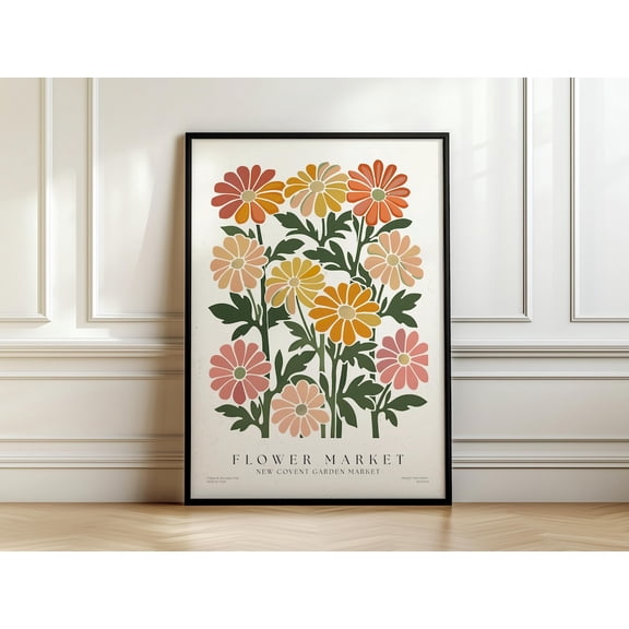 Retro Daisy Flower Market Print, Unframed Paper Poster 8x10in
