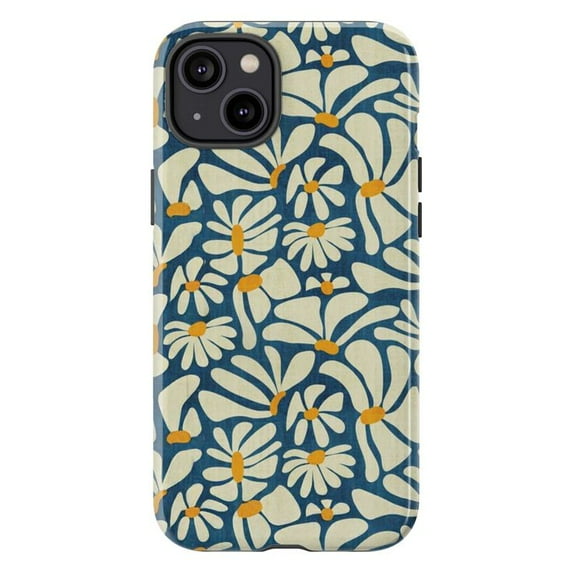 Retro Daisy Flower Phone Case, Vintage Floral Pattern Aesthetic Protective Cover for iPhone 16 15 14 13 12 11 Pro Max Plus Mini