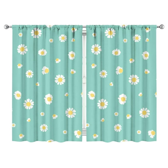 Retro Daisy Graphic Kitchen Curtains Set of 2, Vintage Floral Daisy Pattern Semi-Sheer Tier Curtains, 52x84 Inch Rod Pocket Window Panels