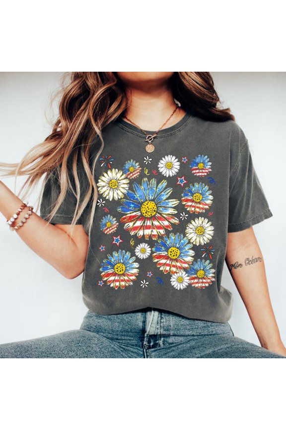 Retro Daisy July 4Th Tee: Patriotic Usa T-Shirt All Size S-5Xl