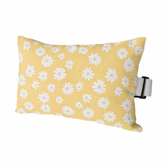 Retro Daisy Outdoor Chaise Lounge Pillows White Floral Yellow Backdrop Lumbar Pillows with Insert Adjustable Elastic Strap Headrest Pillow for Recliner Patio Chair 1 Pack 11x16 Inch