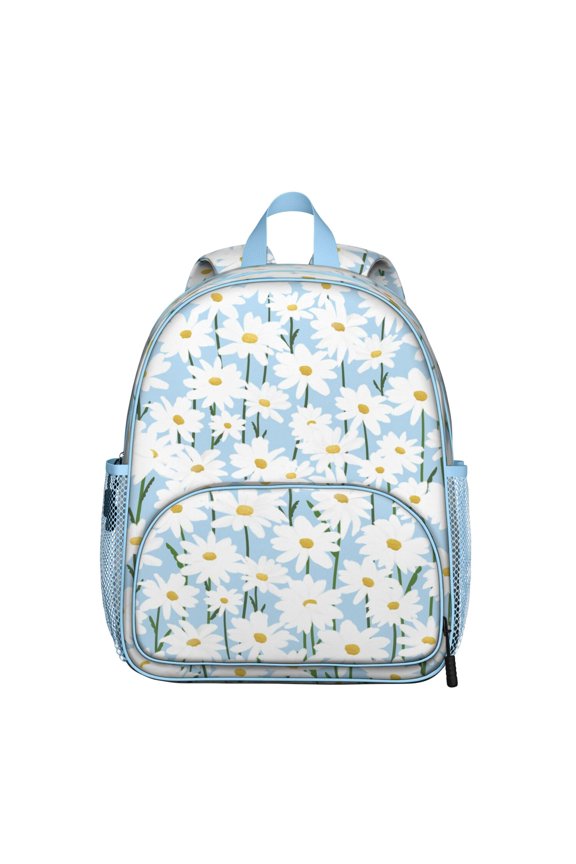 Retro Daisy Print Ergonomic Backpack - Waterproof Student Bag with Adjustable Straps & Side Pockets (Summer, Spring, Wildflower)