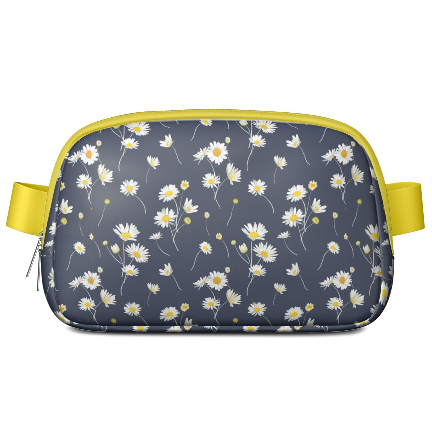 Retro Daisy Print Waist Bag – Boho Floral Fanny Pack with White & Yellow Bloom Design, Perfect for Sunny Outdoor Adventures
