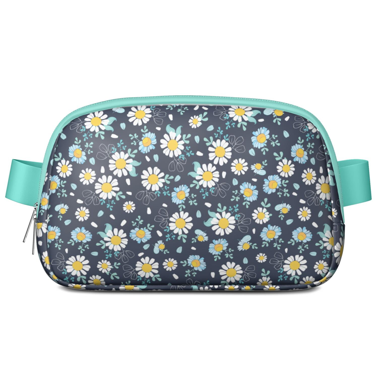 Retro Daisy Print Waist Bag – Boho Floral Fanny Pack with White & Yellow Bloom Design, Perfect for Sunny Outdoor Adventures