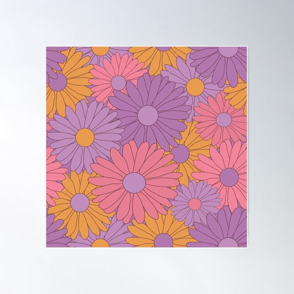 Retro Daisy Seamless Pattern Poster Wall Art, Modern Wall Decor For Living Room Bedroom, 24x24 UNFRAMED