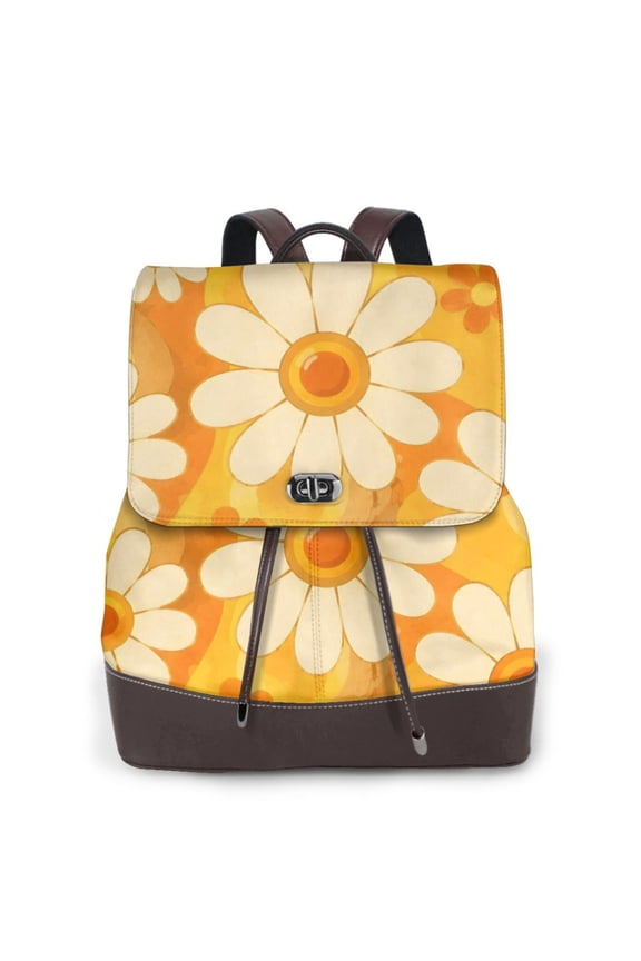 Retro Daisy Women's Leather Backpack All-Over Print Bag for Work and Travel