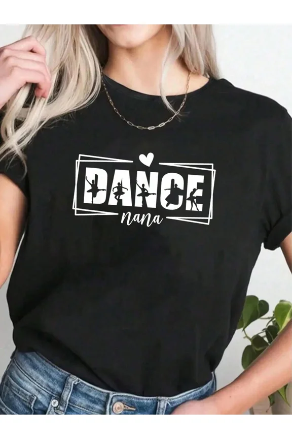 Retro Dance Nana T-Shirt Cute Ballet Silhouette Graphic Tee for Women Grandmother Gift Idea Comfortable Cotton Short Sleeve Top