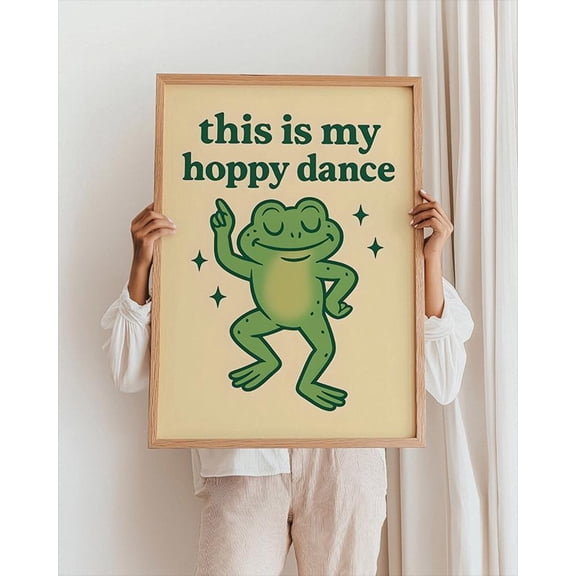 Retro Dancing Frog Poster: 70S Style Cottagecore Art, Unframed Canvas Size 24x36