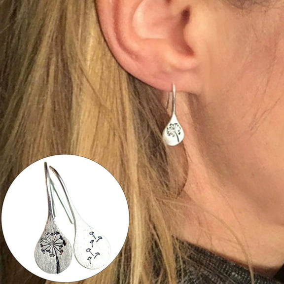 Retro Dandelion Flower Engraved Earrings Simple Ear Studs Hook Jewelry Gift