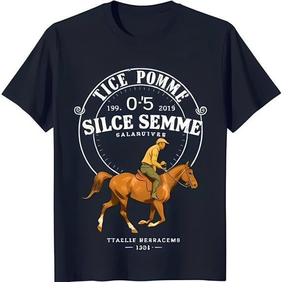 Retro Dark Blue T-Shirt with Clock Face Horse & Rider Design 2019