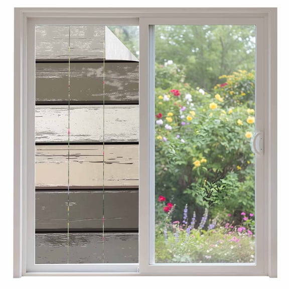 Retro Dark Grey Stripe Window Privacy Film Peeling Paint Effect Texture Decorative Glass Window Film UV Blocking Static Cling Non-Adhesive Sticker Covering for Home Door 35.4x78.7 inches