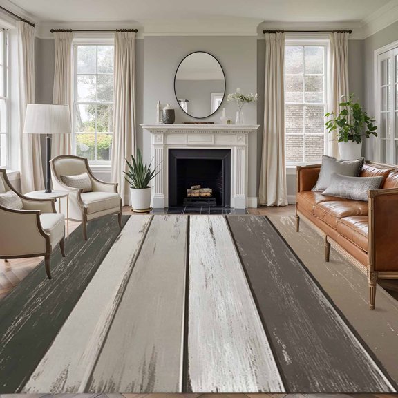 Retro Dark Grey Stripes 8'x10' Large Area Rug for Living Room Sectional Sofa, Peeling Paint Effect Texture Washable Non Slip Low Pile Rectangle Area Rug