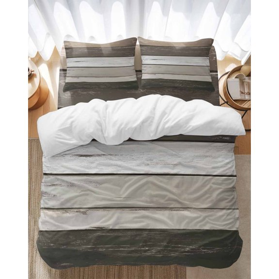 Retro Dark Grey Stripes Bedding Duvet Cover Set Full Size 4 Pieces Peeling Paint Effect Texture Bedding Set with Zipper Closure, 1 Comforter Cover 86x86 Inches 1 Flat Sheet & 2 Pillow Cases