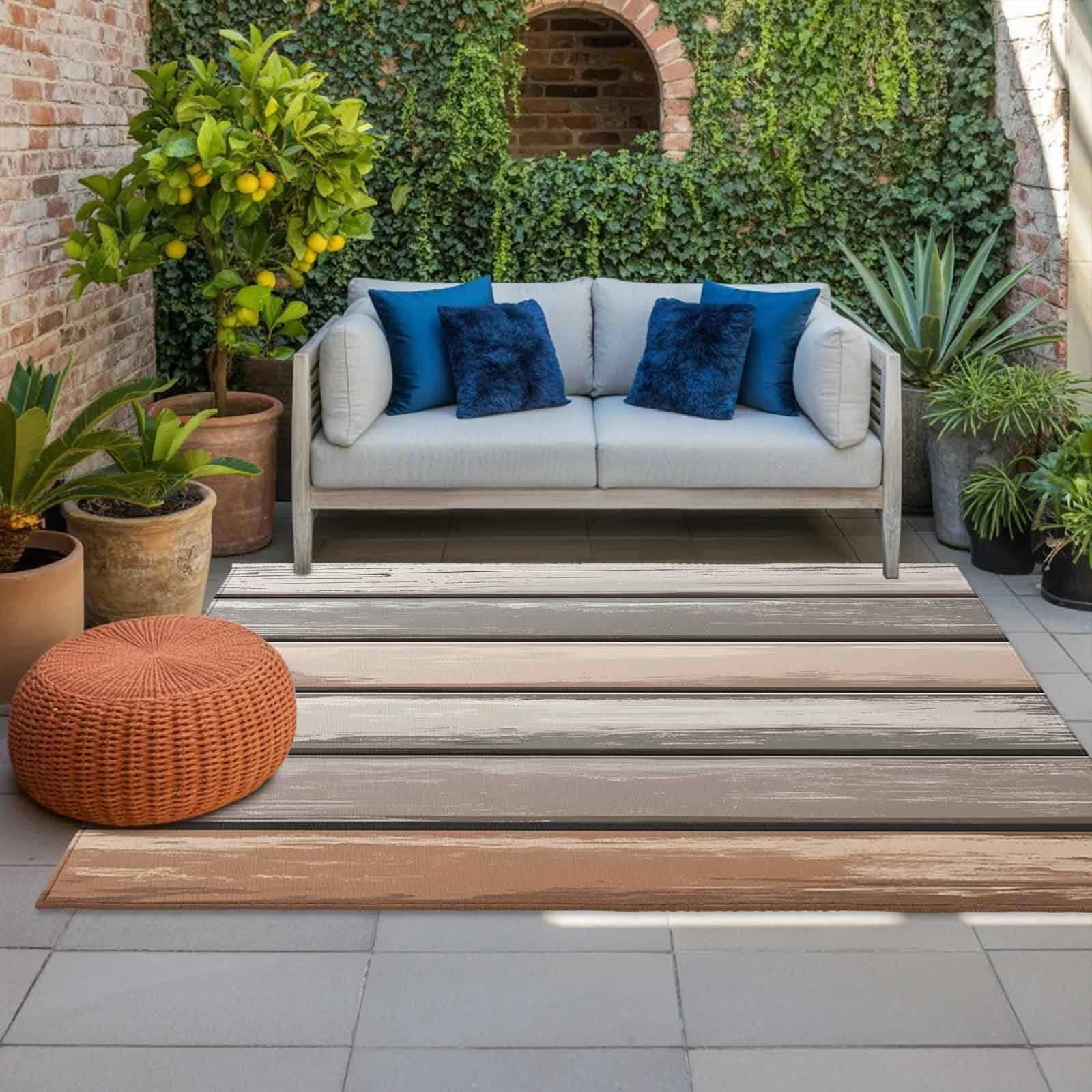 Retro Dark Grey Stripes Indoor Outdoor Rugs 5x8 Ft, Peeling Paint ...