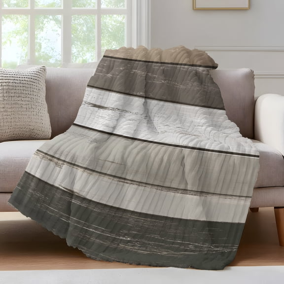 Retro Dark Grey Stripes Throw Blanket for Couch Peeling Paint Effect Texture Soft and Warm Flannel 3D Striped Fluffy Fuzzy Fleece Blanket Lightweight Throw for Bed, Sofa 50 x 60 Inches