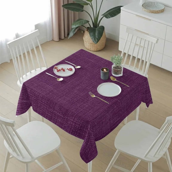 Retro Dark Purple Linen Bottom Table Cloth 54x54in, Waterproof Square Tablecloth Wipeable Tablecloths Farmhouse Flax Texture Table Covers for Dining Tables Party Indoor Outdoor