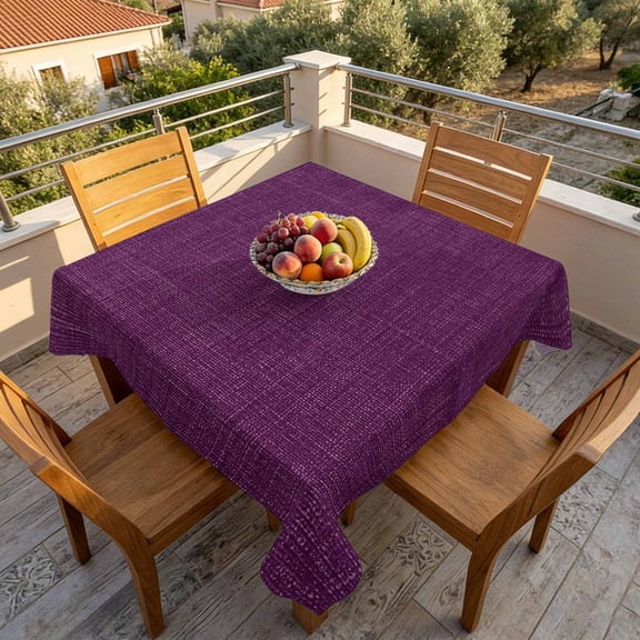 Retro Dark Purple Linen Bottom Table Cloth 60x60in, Waterproof Square Tablecloth Wipeable Tablecloths Farmhouse Flax Texture Table Covers for Dining Tables Party Indoor Outdoor