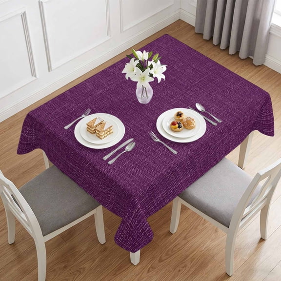 Retro Dark Purple Linen Bottom Table Cloth 60x84in, Waterproof Rectangle Tablecloth Wipeable Tablecloths Farmhouse Flax Texture Table Covers for Dining Tables Party Indoor Outdoor