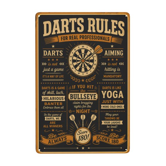 Retro Dart Rules Metal Tin Sign With Rust Look For Game Room Bar And Home Wall Decor 8x12 Inch