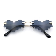 Retro Dazed Cute Nifty Pixel Heart Rimless Sunglasses Gold - Black