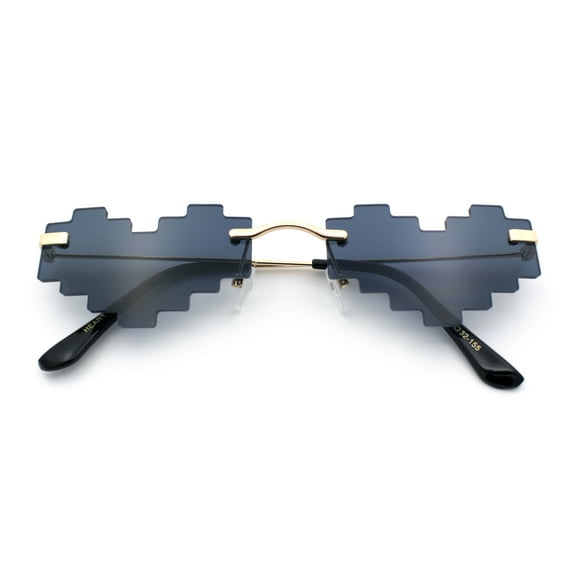 Retro Dazed Cute Nifty Pixel Heart Rimless Sunglasses Gold - Black