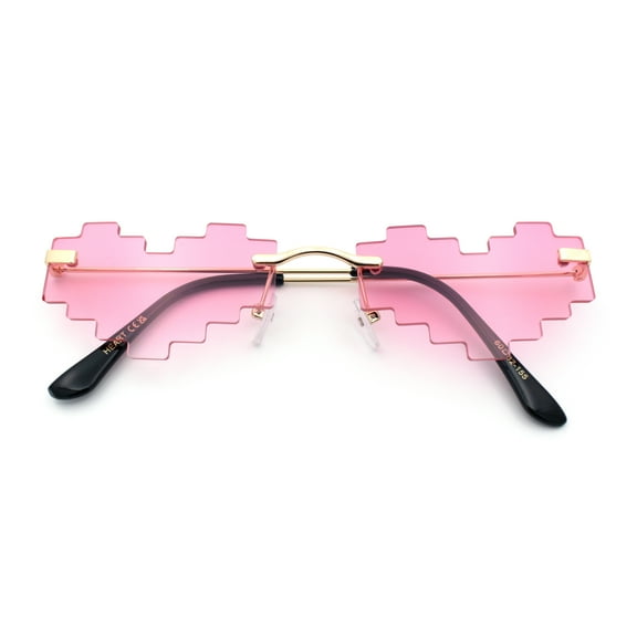 Retro Dazed Cute Nifty Pixel Heart Rimless Sunglasses Gold - Pink