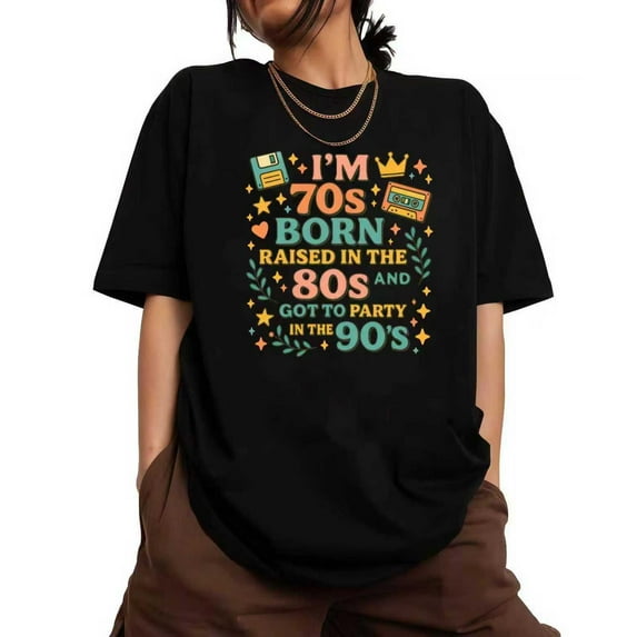 Retro Decades Graphic Tee Vintage T Shirt Tops Breathable Short Sleeve Round Neck Black S-5XL