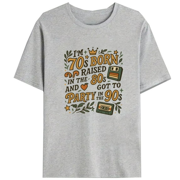 Retro Decades Graphic Tee Vintage T Shirt Tops Fashion cotton Short Sleeve Round Neck Gray S-3XL