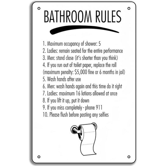 Retro Decor Tin Signs,Bathroom Humorous Rules Sign,for garage,bar,restaurant,living room,bedroom,kitchen,cafe,bar,812inch
