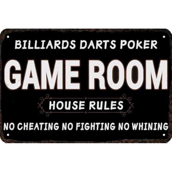 Retro Decor Tin Signs,Game Room Rules Sign,for garage,bar,restaurant,living room,bedroom,kitchen,cafe,bar,812inch