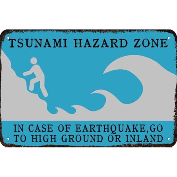 Retro Decor Tin Signs,Tsunami Hazard Zone Sign,for garage,bar,restaurant,living room,bedroom,kitchen,cafe,bar,812inch