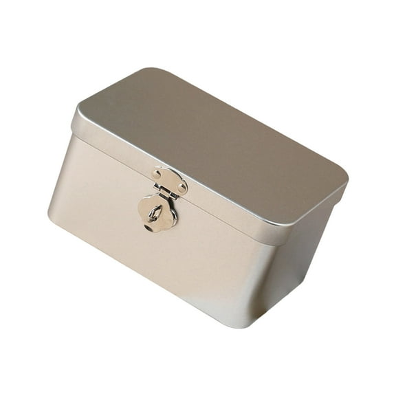 Retro Decorative Locking Tin Box for Jewelry Documents Case Desk Storage