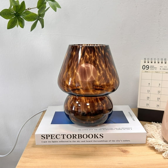 Retro Decorative Table Lamps Creative Dazzling Colorful Flower Dot Glass Mushroom Lamp USB Bedside Ambient Light Home Decoration (Black,USB tricolor)