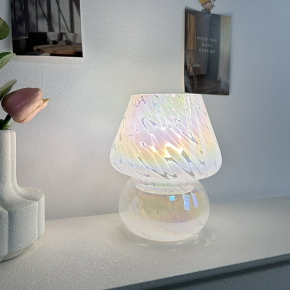 Retro Decorative Table Lamps Creative Dazzling Colorful Flower Dot Glass Mushroom Lamp USB Bedside Ambient Light Home Decoration (Colorful,US tricolor)