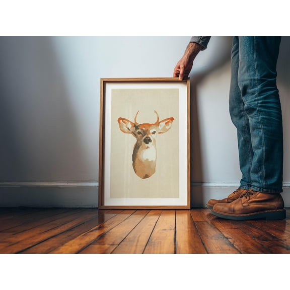 Retro Deer Head Cabin Wall Art, Unframed Canvas Size 8x12